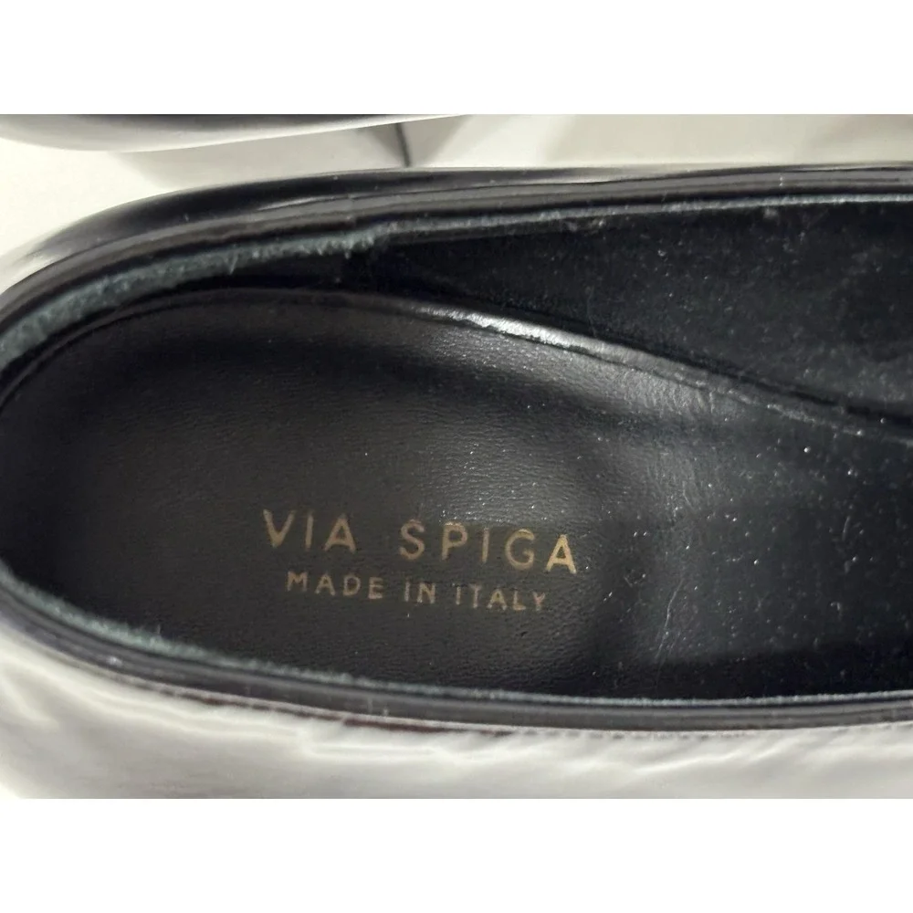 Via Spiga Italy Black Leather Pointed Toe Block Heel Pumps Women's US 8 EU 38